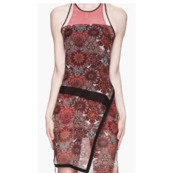 Helmut Lang Red Mandala Print Silk Dress Asymmetrical Wrap Sleeveless size 2 - Picture 9 of 12